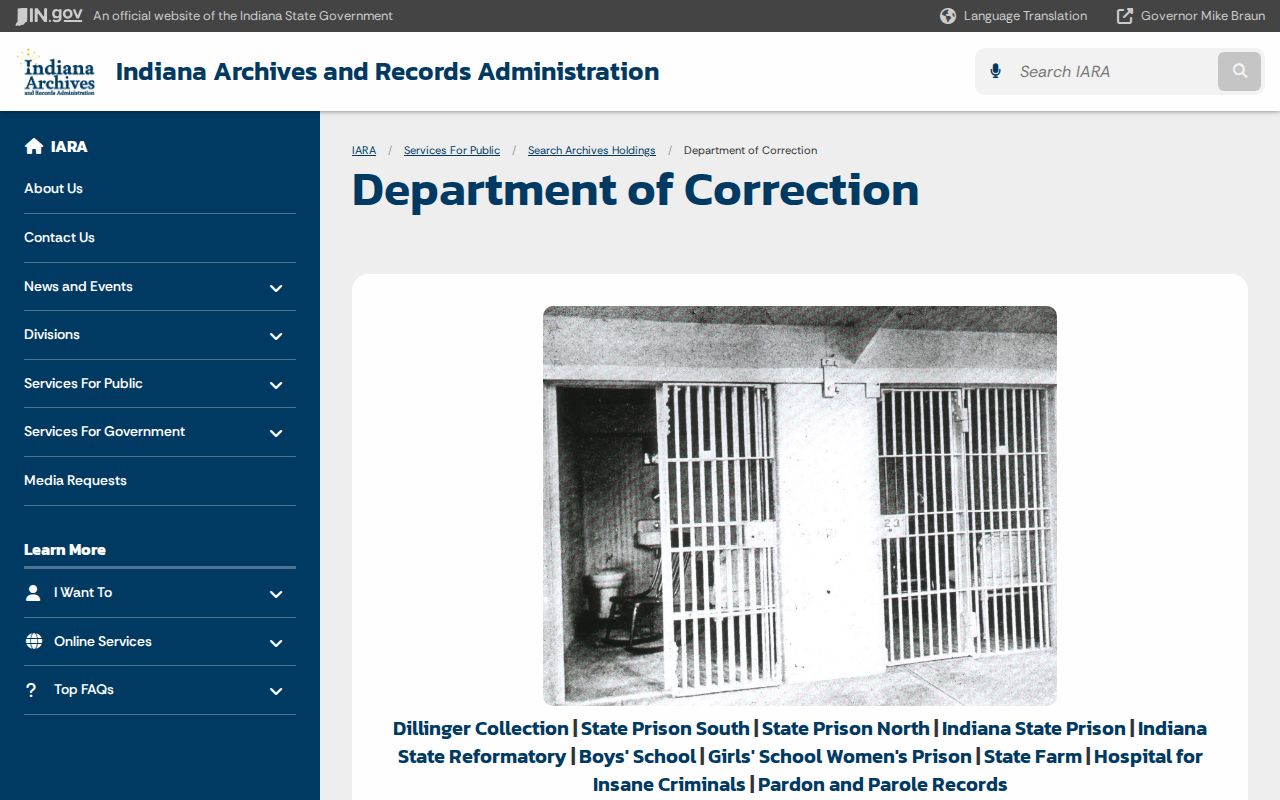 Indiana State Archives historic correction records for Dubois County research