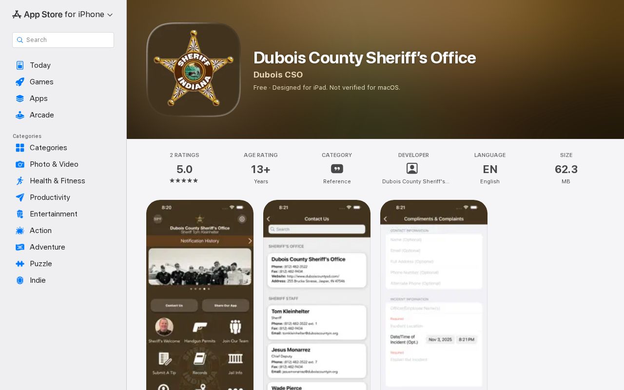 Dubois County Sheriff's Office app for tips and inmate alerts