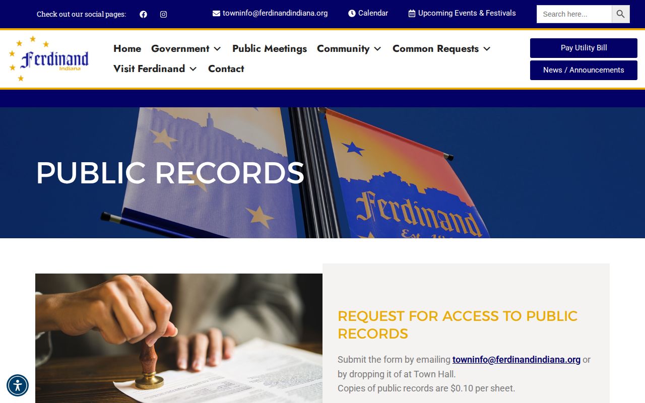 Ferdinand Indiana public records request page