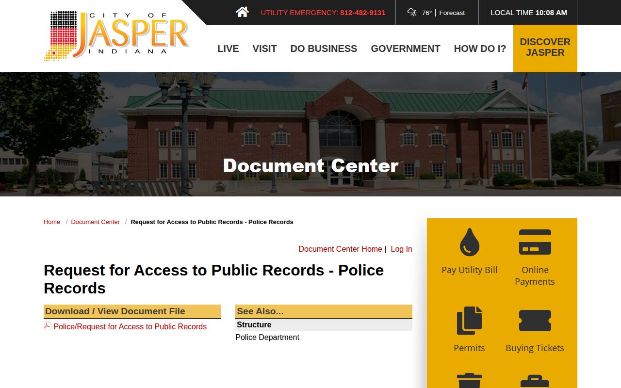 Jasper Police public records request page